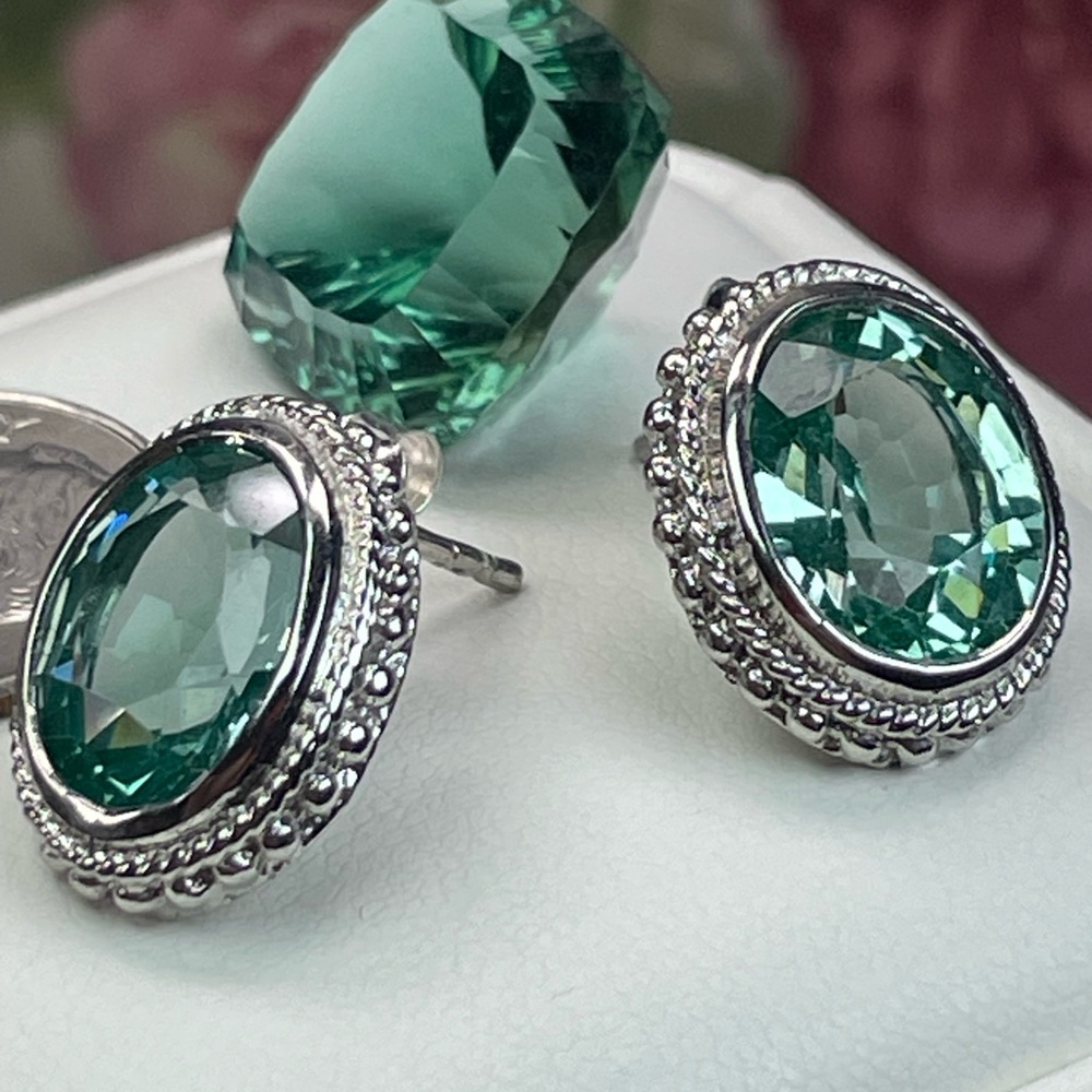 Clearance ‼️10ct Tourmaline Silver 925 Earrings Teal - Picture 3 of 12